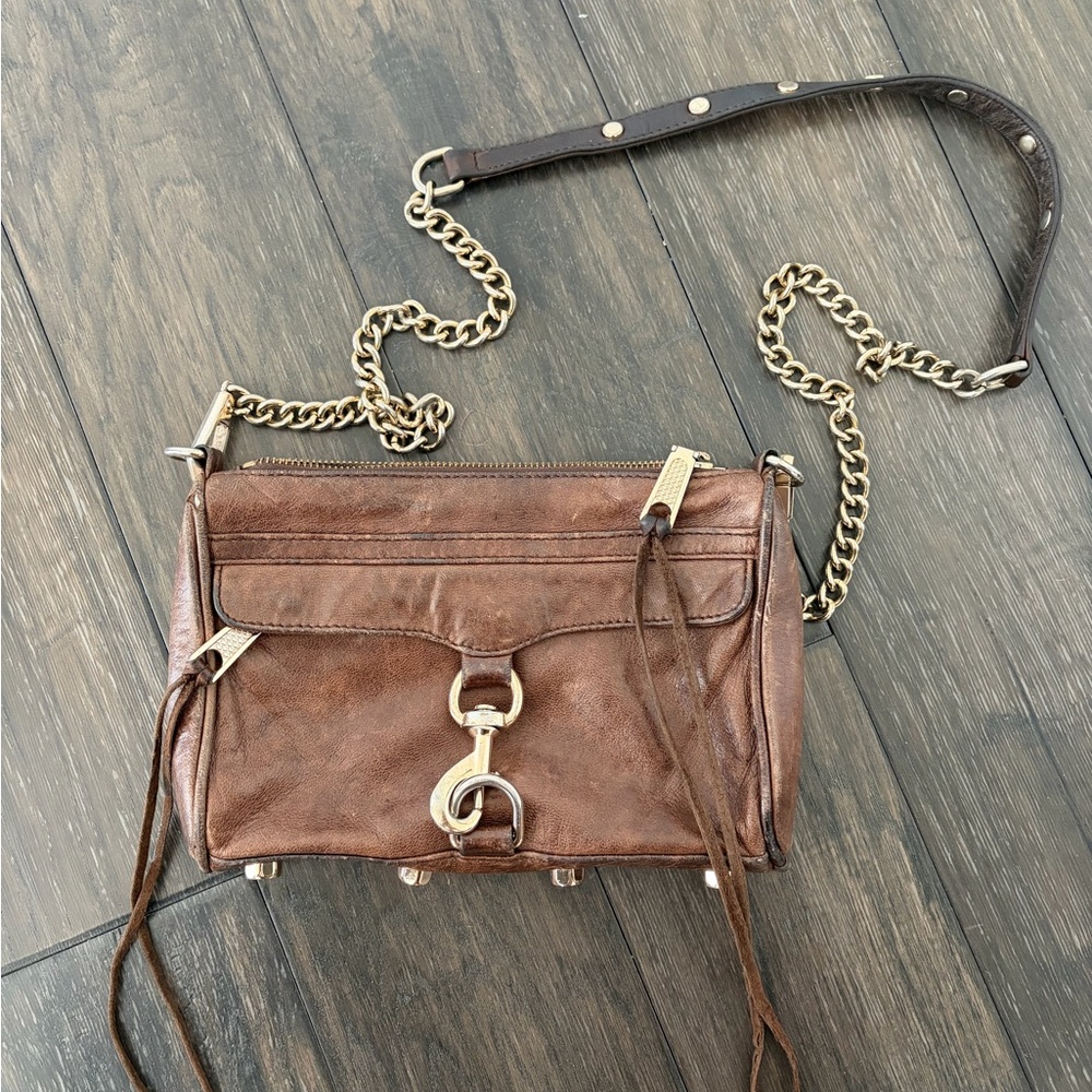 Rebecca Minkoff Brown Leather Crossbody Bag with Chain Strap